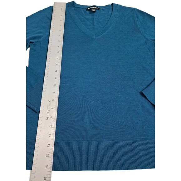 Katherine Barclay 100% Merino Extra Fine Wool V-Neck Sweater Teal Blue Medium - Picture 7 of 8